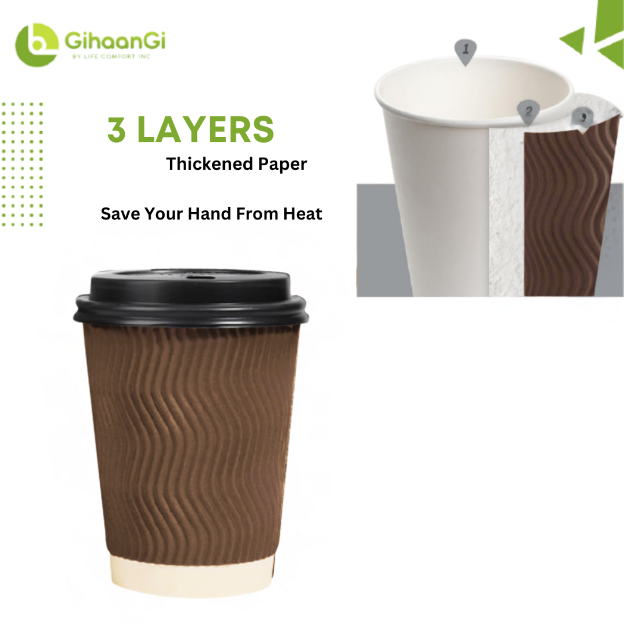 12oz Triple Layered Disposable Coffee Cup with Lids