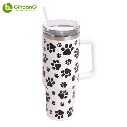 40oz Insulated Tumbler w/ Straw & Extra Lid - Stainless Steel Travel Mug