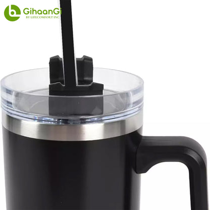 40oz Insulated Tumbler w/ Straw & Extra Lid - Stainless Steel Travel Mug