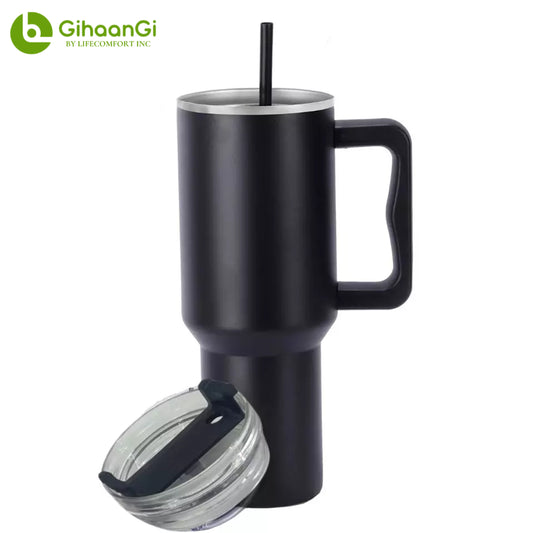 40oz Insulated Tumbler w/ Straw & Extra Lid - Stainless Steel Travel Mug