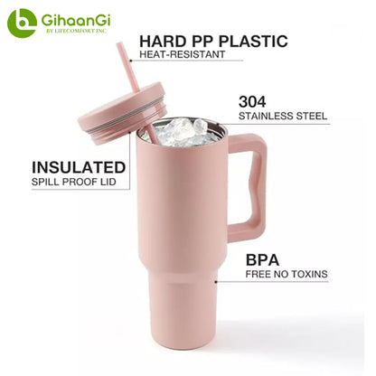 40oz Insulated Tumbler w/ Straw & Extra Lid - Stainless Steel Travel Mug