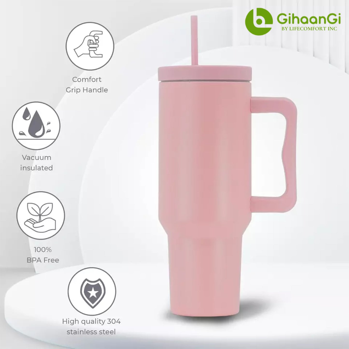 40oz Insulated Tumbler w/ Straw & Extra Lid - Stainless Steel Travel Mug