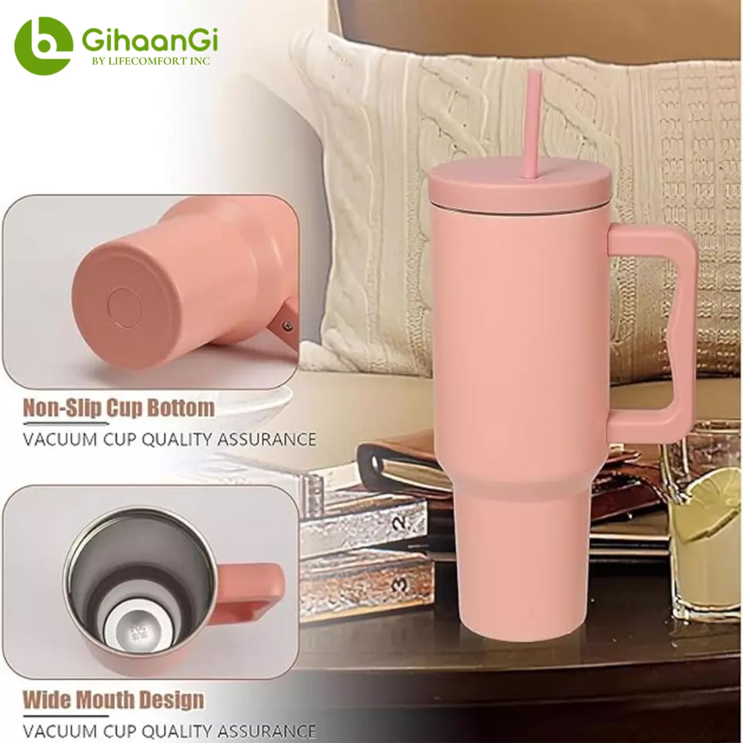 40oz Insulated Tumbler w/ Straw & Extra Lid - Stainless Steel Travel Mug