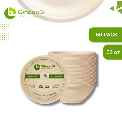 Natural Disposable Bowls | 32oz | Pack of 50 | High-Quality Material Used | 8 Packs per carton | MOQ: 1 Carton