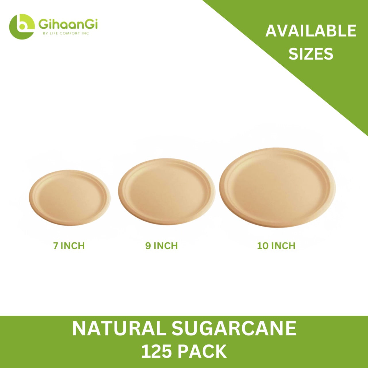 Natural Disposable Plates | 10 inch | 100% Natural | Pack of 125 | 8 Packs per carton | MOQ: 1 Carton