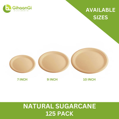 Natural Disposable Plates | 10 inch | 100% Natural | Pack of 125 | 8 Packs per carton | MOQ: 1 Carton