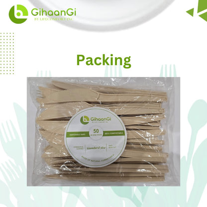 Brown Disposable Knives | Made of Cornstarch | Heat Proof | 100% Natural | Pack of 50 | 18 Packs per carton | MOQ: 1 Carton