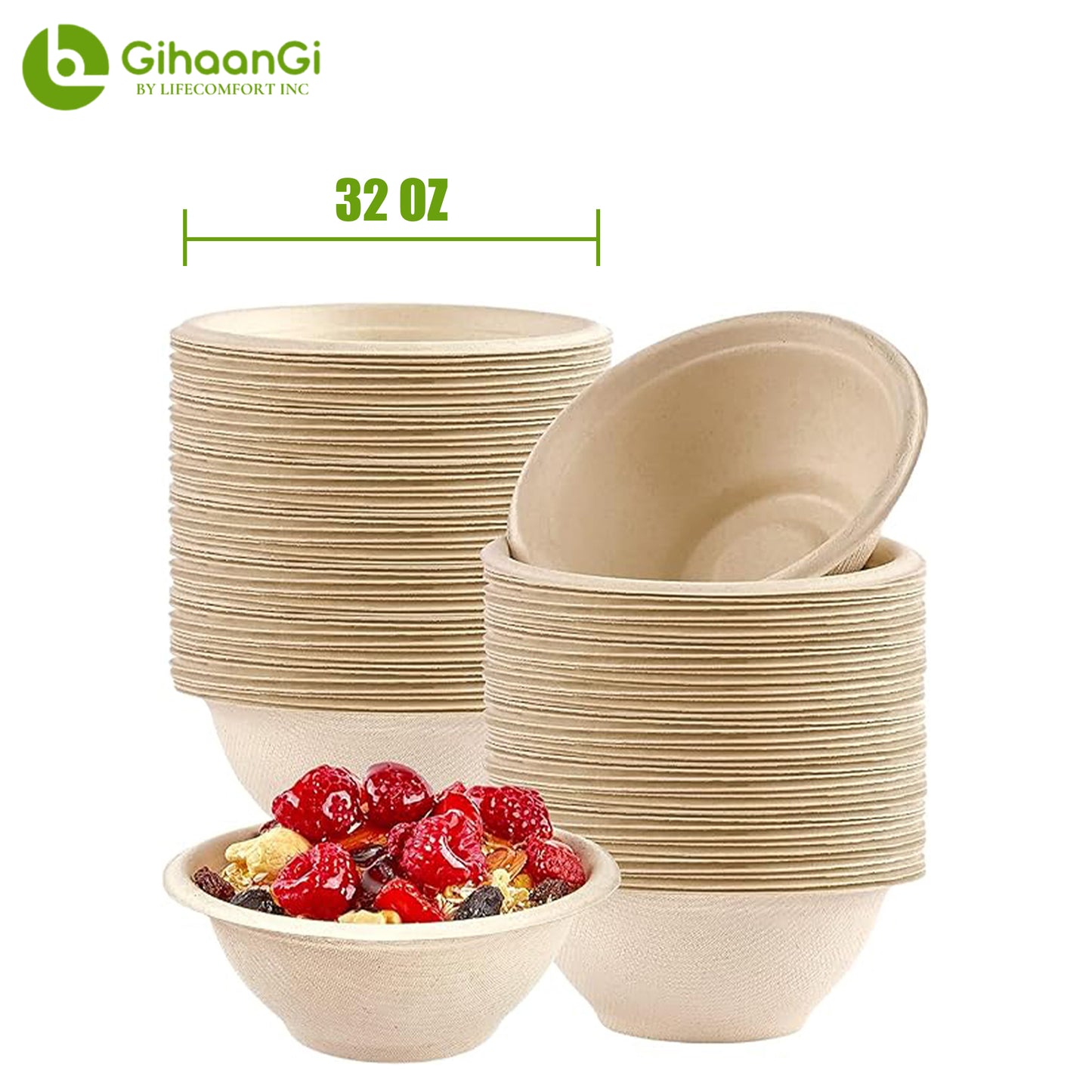 32oz Disposable Bagasse Bowl (Brown)
