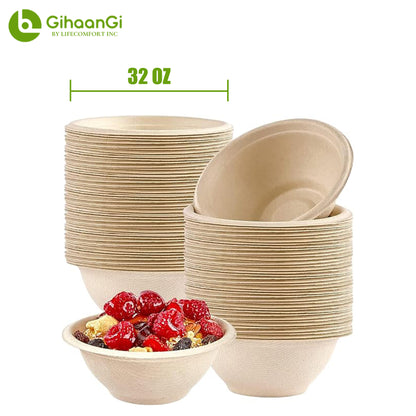 32oz Disposable Bagasse Bowl (Brown)