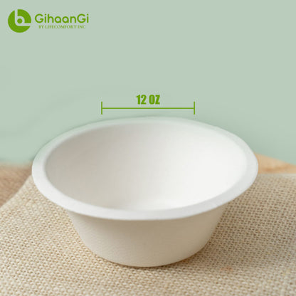 12oz Disposable Bagasse Bowl (White)